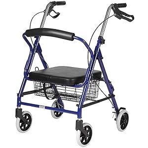 Ultra Lightweight Folding Aluminum Hemi Rollator with Padded Seat BLUE