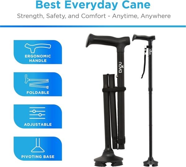 NOVA Foldable Quad Cane Adjustable Lightweight