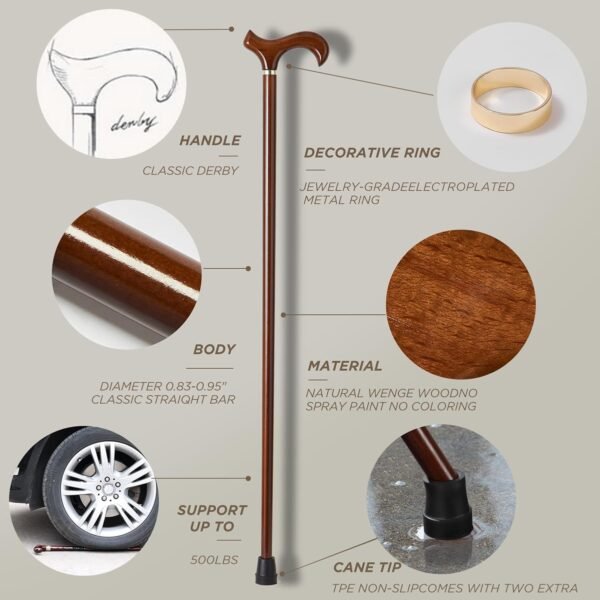 GUYUE Handmade Wooden Walking Cane for Men and Women