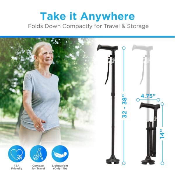 NOVA Foldable Quad Cane Adjustable Lightweight