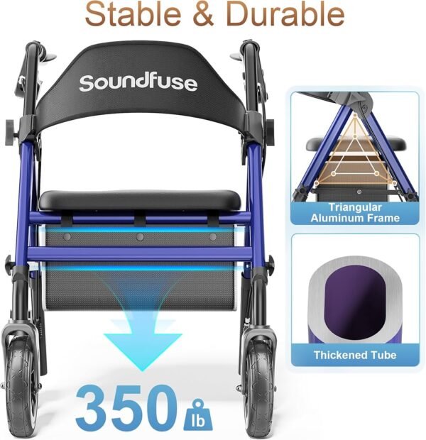 Soundfuse Rollator Walkers for Seniors with Seat Dual Height Adjustment